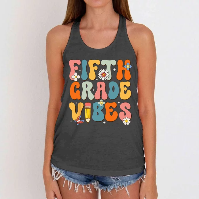 First Day Of School Fifth Grade Vibes Back To School Women's Knotted Racerback Tank