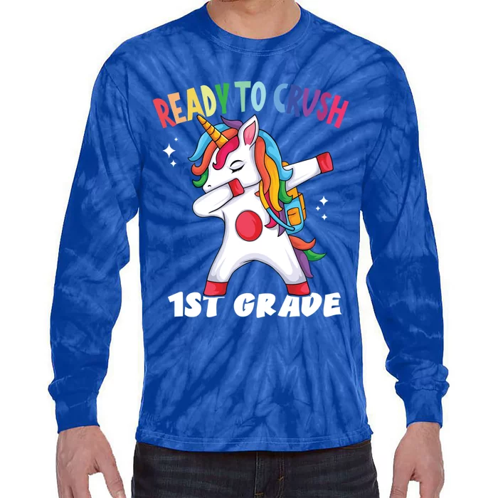 First Day Of School 1St Grade Unicorn Ready To Crush Gift Tie-Dye Long Sleeve Shirt