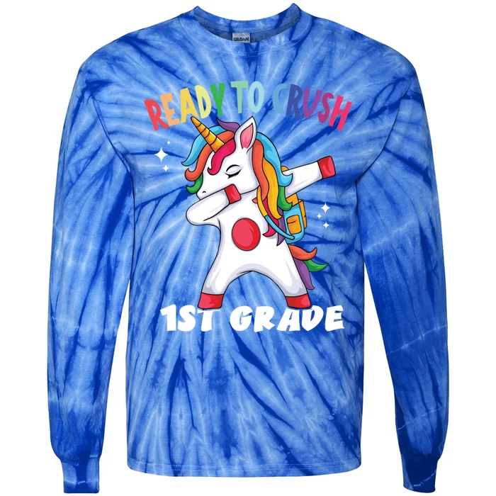 First Day Of School 1St Grade Unicorn Ready To Crush Gift Tie-Dye Long Sleeve Shirt