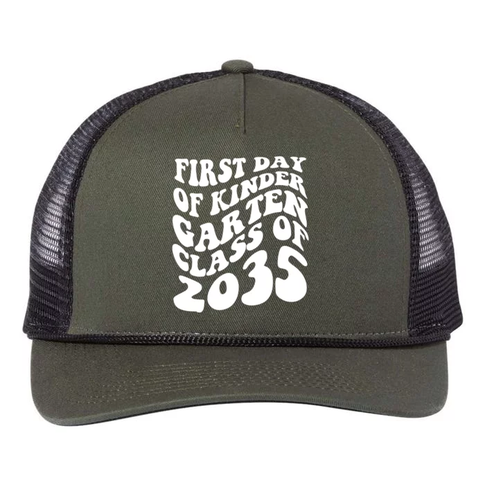 First Day Of Kindergarten Class Of 2035 Retro Retro Rope Trucker Hat Cap