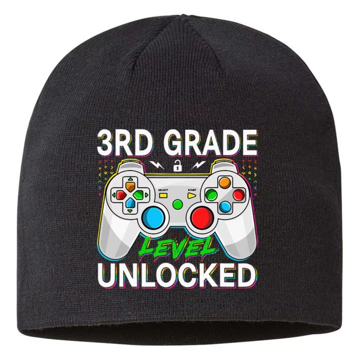 First Day Of 3rd Grade Level Unlocked School Gamer Kids 8 1/2in Sustainable Knit Beanie