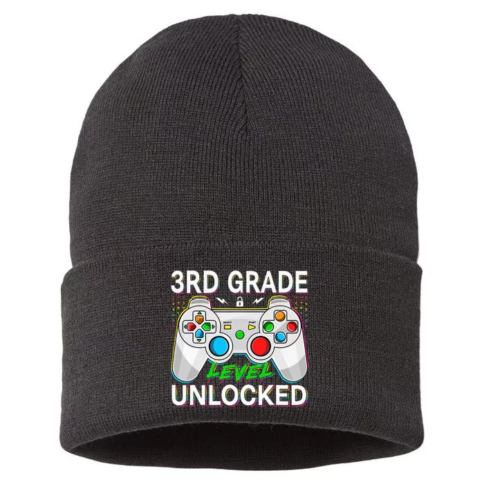 First Day Of 3rd Grade Level Unlocked School Gamer Kids Sustainable Knit Beanie