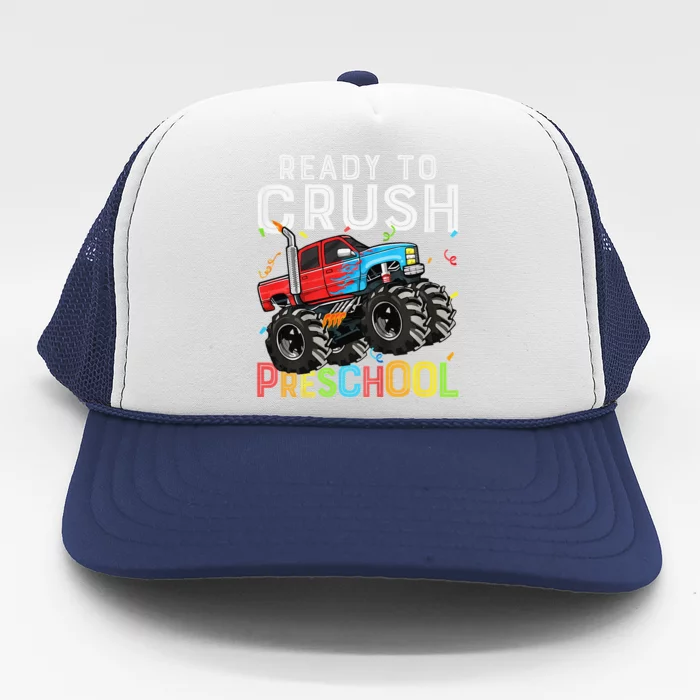 First Day Of Prek Ready To Crush Preschool Monster Truck Trucker Hat