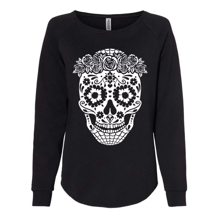 Floral Day Of The Dead Skull Sugar Skull Halloween Womens California Wash Sweatshirt