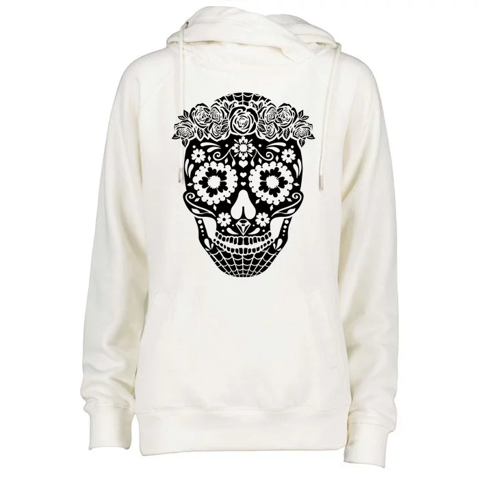 Floral Day Of The Dead Skull Sugar Skull Halloween Womens Funnel Neck Pullover Hood