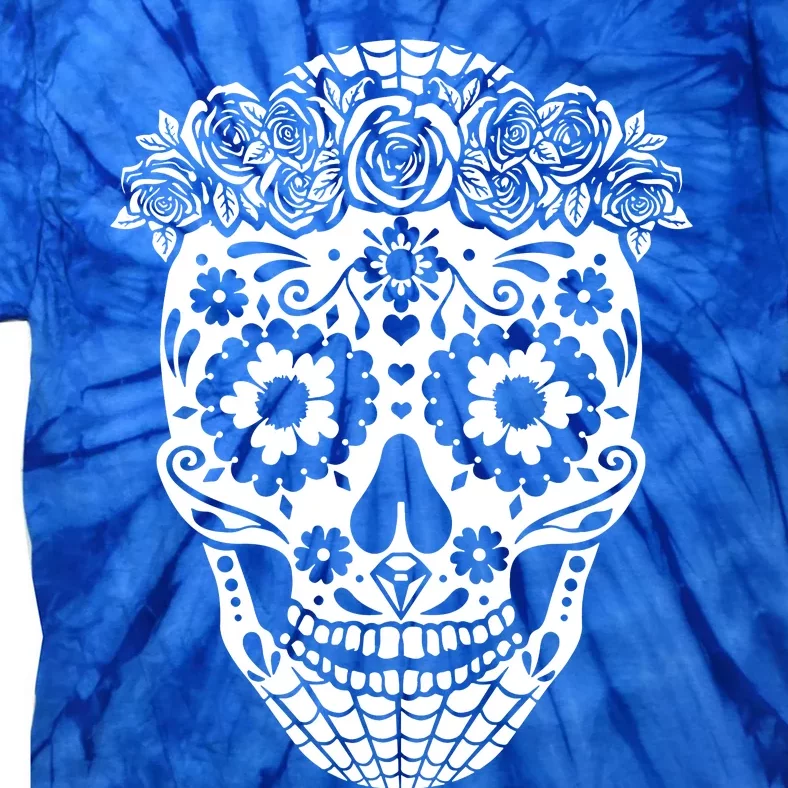 Floral Day Of The Dead Skull Sugar Skull Halloween Tie-Dye T-Shirt