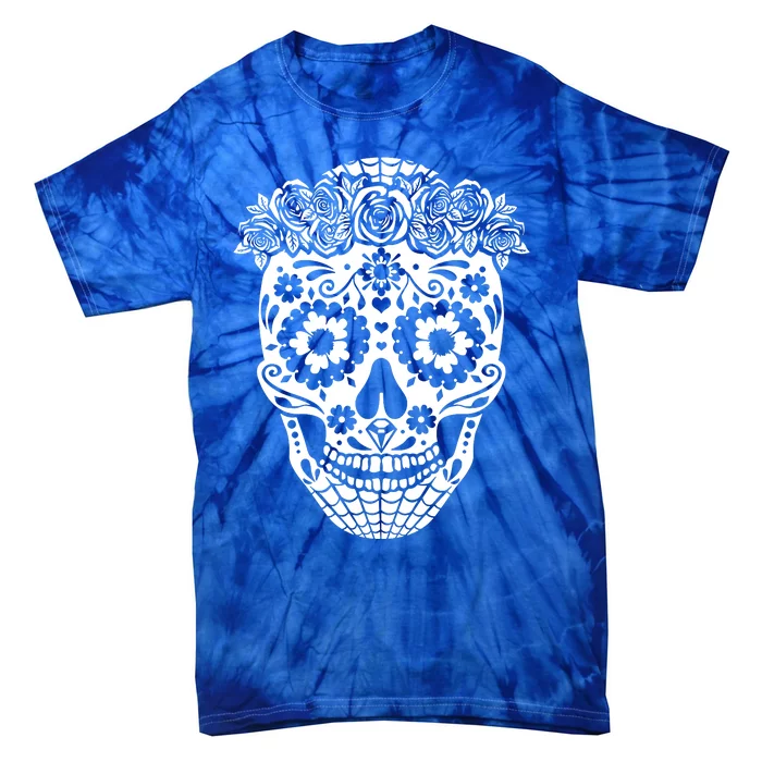 Floral Day Of The Dead Skull Sugar Skull Halloween Tie-Dye T-Shirt