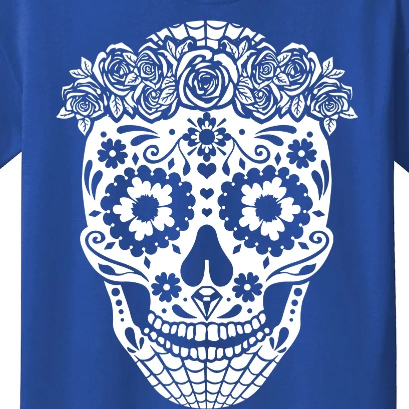 Floral Day Of The Dead Skull Sugar Skull Halloween Kids T-Shirt