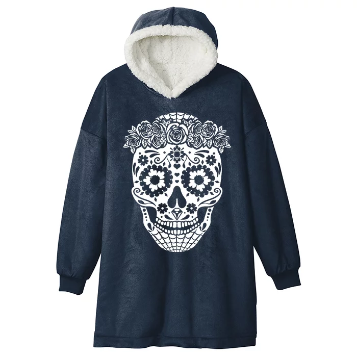 Floral Day Of The Dead Skull Sugar Skull Halloween Hooded Wearable Blanket