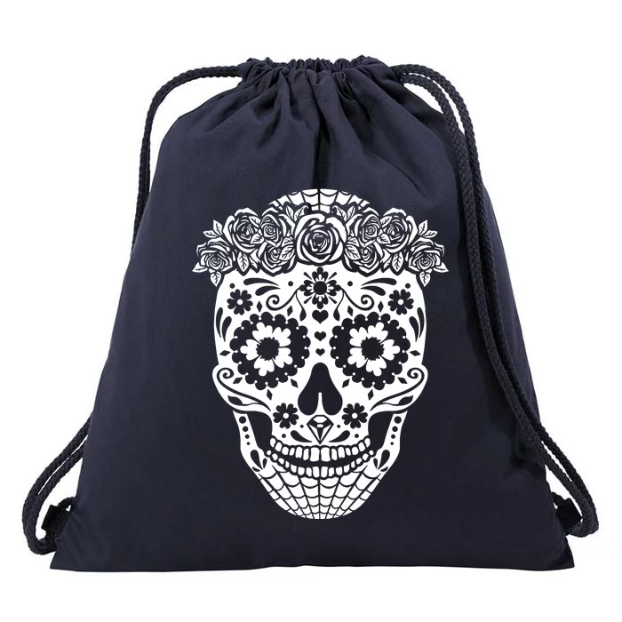 Floral Day Of The Dead Skull Sugar Skull Halloween Drawstring Bag