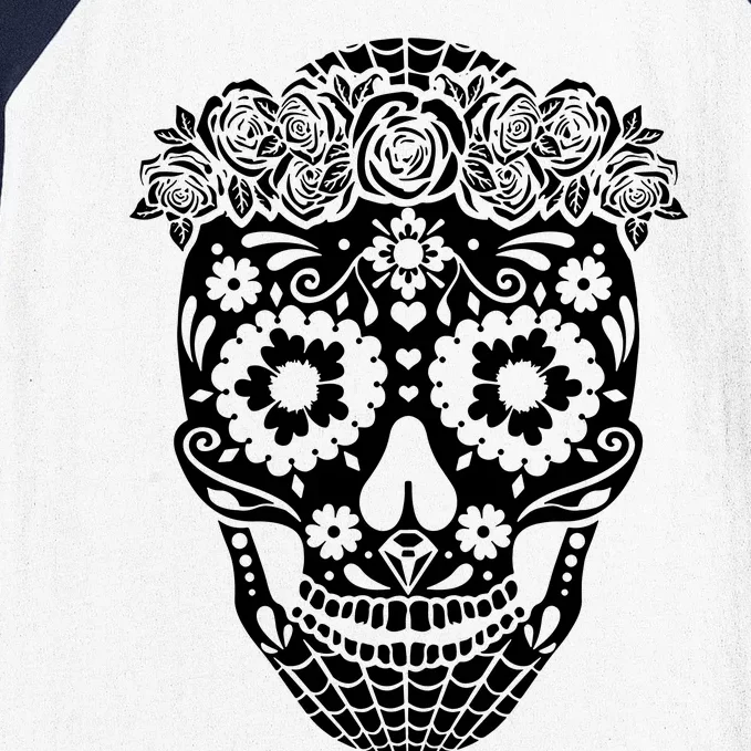 Floral Day Of The Dead Skull Sugar Skull Halloween Baseball Sleeve Shirt