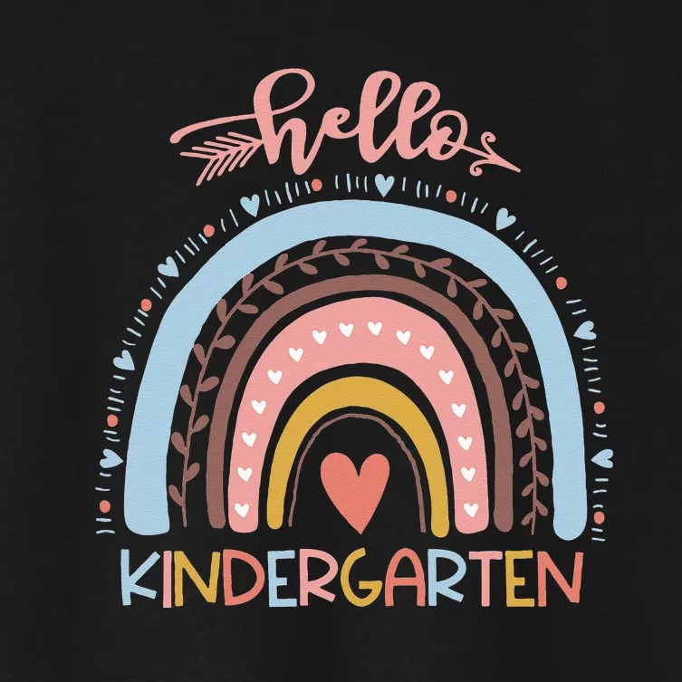 First Day Of School Hello Kindergarten Teacher Rainbow Kids Women's Crop Top Tee