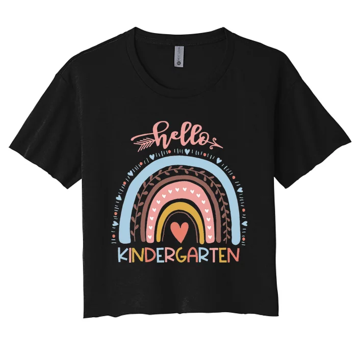 First Day Of School Hello Kindergarten Teacher Rainbow Kids Women's Crop Top Tee