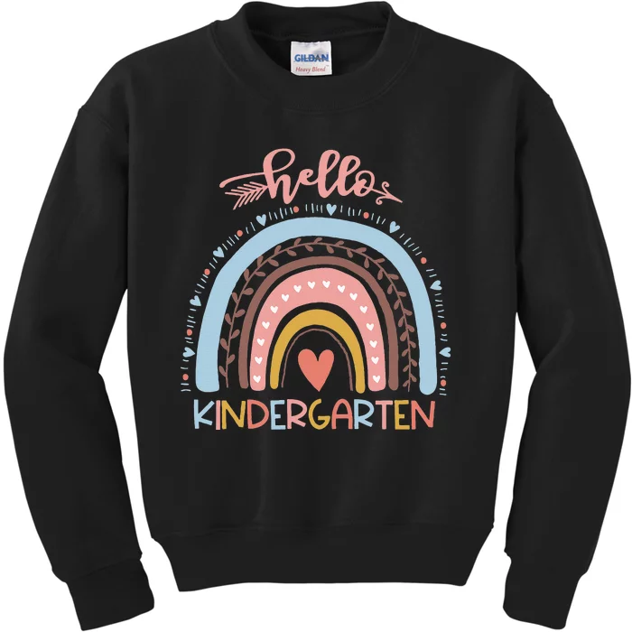 First Day Of School Hello Kindergarten Teacher Rainbow Kids Kids Sweatshirt