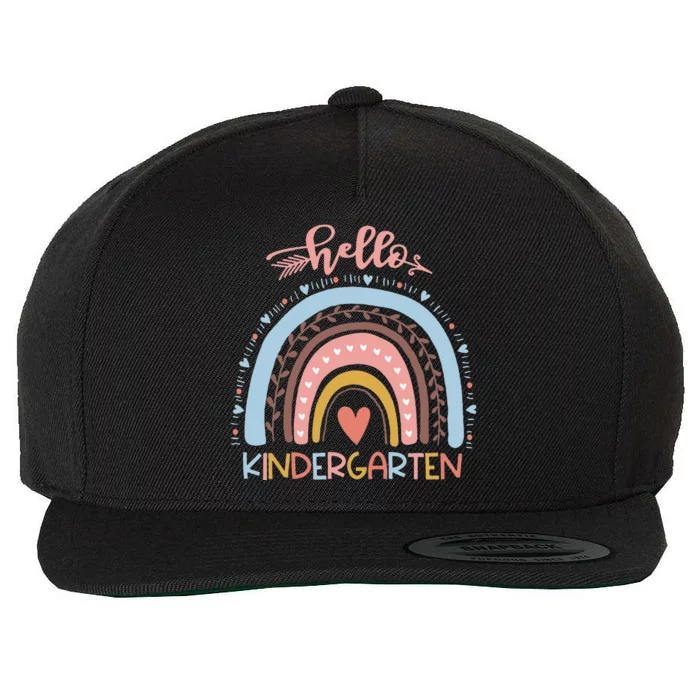 First Day Of School Hello Kindergarten Teacher Rainbow Kids Wool Snapback Cap