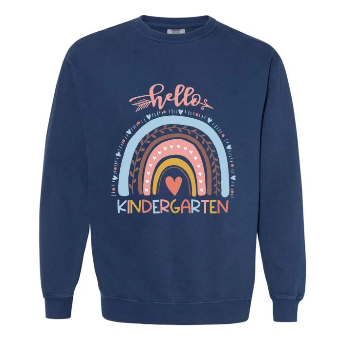 First Day Of School Hello Kindergarten Teacher Rainbow Kids Garment-Dyed Sweatshirt