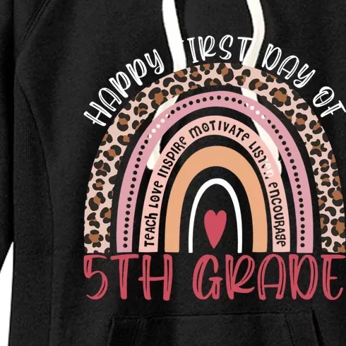 First Day Of 5Th Grade Leopard Rainbow Fifth Grade Teacher Gift Women's Fleece Hoodie