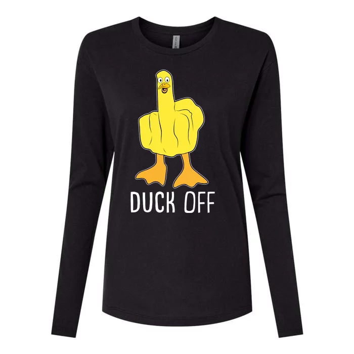 Funny Duck Off Middle Finger Womens Cotton Relaxed Long Sleeve T-Shirt