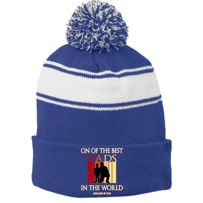 Fathers Day On Of The Best Dads In The World Motif Gift Stripe Pom Pom Beanie