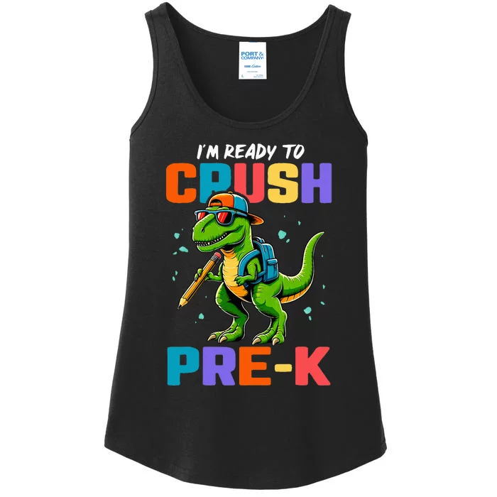 First Day Of Prek Dinosaur Ladies Essential Tank