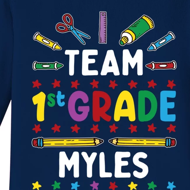 First Day Of School Team 1st Grade Cool Gift Myles Name Group Gift Baby Long Sleeve Bodysuit