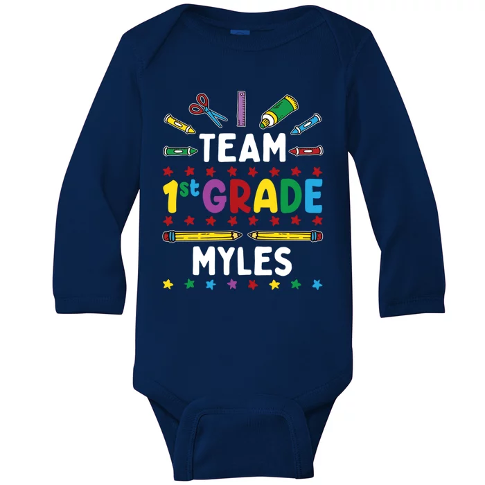 First Day Of School Team 1st Grade Cool Gift Myles Name Group Gift Baby Long Sleeve Bodysuit