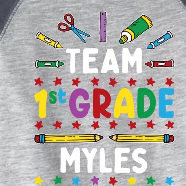 First Day Of School Team 1st Grade Cool Gift Myles Name Group Gift Toddler Fine Jersey T-Shirt