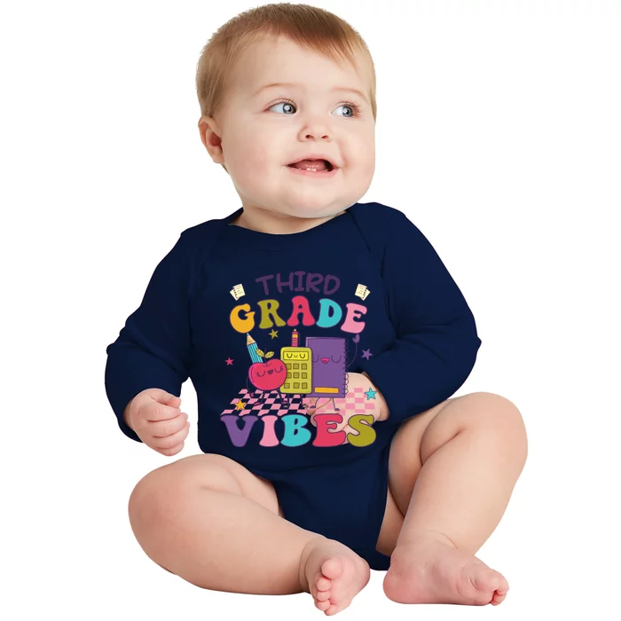 First Day Of School Third Grade Vibes Back To School Gift Baby Long Sleeve Bodysuit