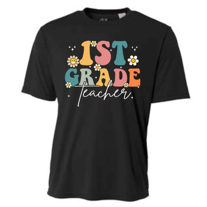 First Day Of 1st Grade Teacher Team Groovy Back To School Cooling Performance Crew T-Shirt