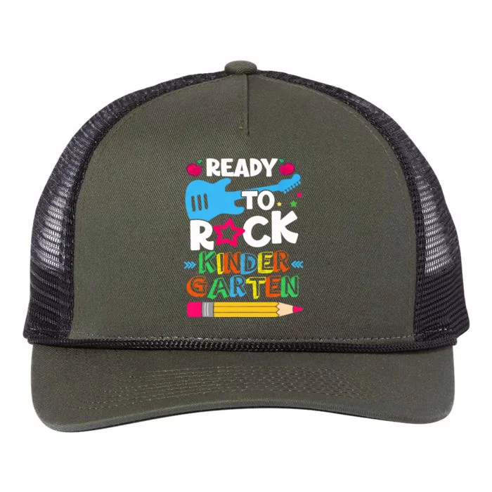 First Day Of Kindergarten Ready To Rock Kindergarten Retro Rope Trucker Hat Cap