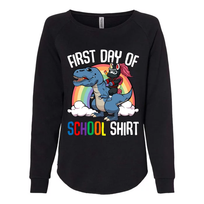 First Day Of School Back To School Unicorn Riding Dinosaur Funny Gift Womens California Wash Sweatshirt