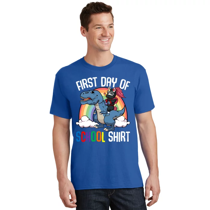 First Day Of School Back To School Unicorn Riding Dinosaur Funny Gift T-Shirt