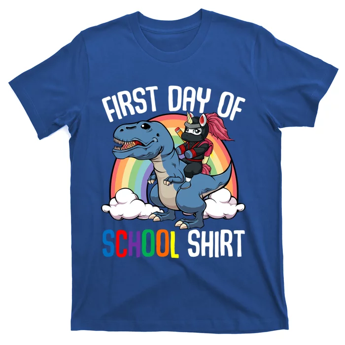 First Day Of School Back To School Unicorn Riding Dinosaur Funny Gift T-Shirt