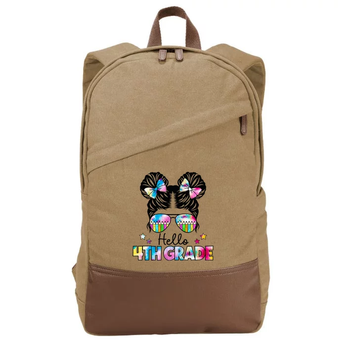 First Day Of School Hello 4th Grade Messy Bun Cotton Canvas Backpack