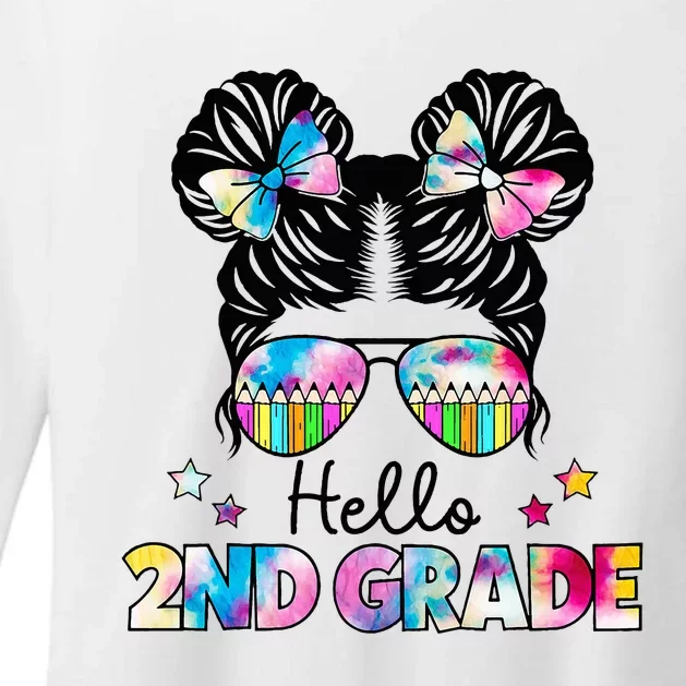 First Day Of School Hello 2nd Grade Messy Bun Womens CVC Long Sleeve Shirt