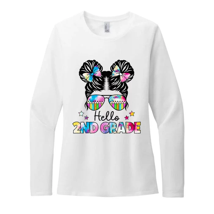 First Day Of School Hello 2nd Grade Messy Bun Womens CVC Long Sleeve Shirt