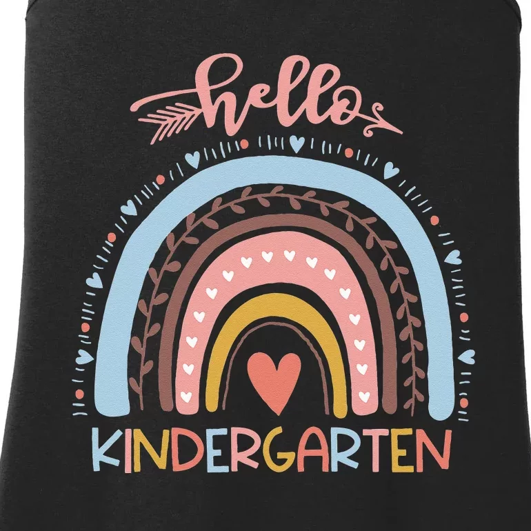 First Day Of School Hello Kindergarten Teacher Rainbow Kids Ladies Essential Tank