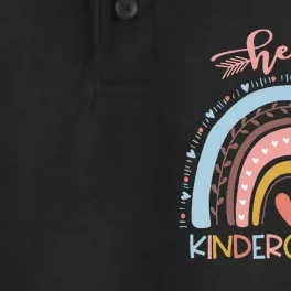 First Day Of School Hello Kindergarten Teacher Rainbow Kids Dry Zone Grid Performance Polo