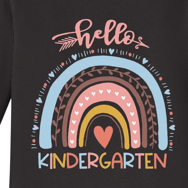 First Day Of School Hello Kindergarten Teacher Rainbow Kids Baby Long Sleeve Bodysuit