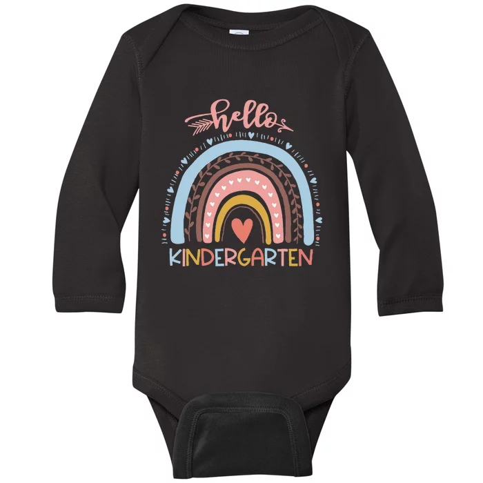 First Day Of School Hello Kindergarten Teacher Rainbow Kids Baby Long Sleeve Bodysuit