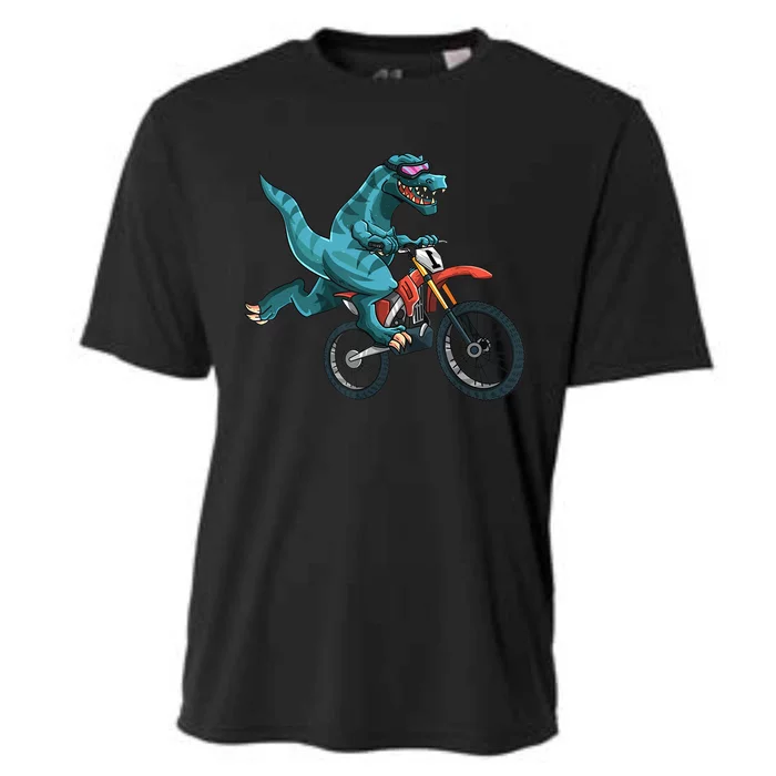 Funny Dino On Dirt Bike TRex Lover Rider Motorcycle Riding Cooling Performance Crew T-Shirt