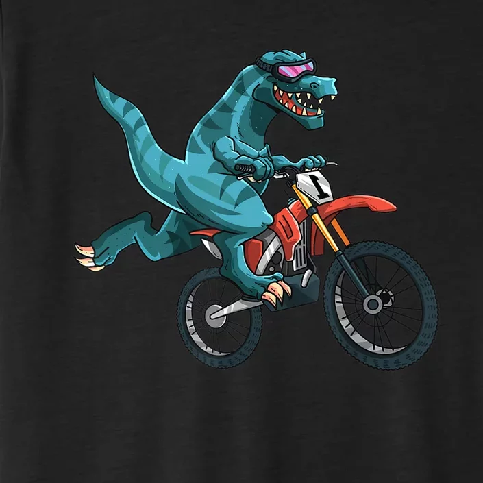 Funny Dino On Dirt Bike TRex Lover Rider Motorcycle Riding ChromaSoft Performance T-Shirt