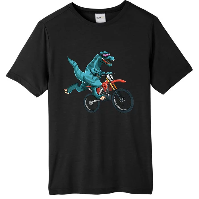 Funny Dino On Dirt Bike TRex Lover Rider Motorcycle Riding ChromaSoft Performance T-Shirt