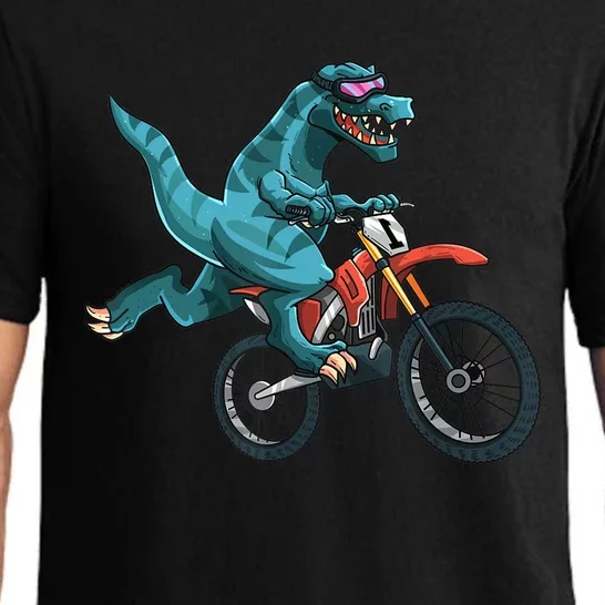 Funny Dino On Dirt Bike TRex Lover Rider Motorcycle Riding Pajama Set