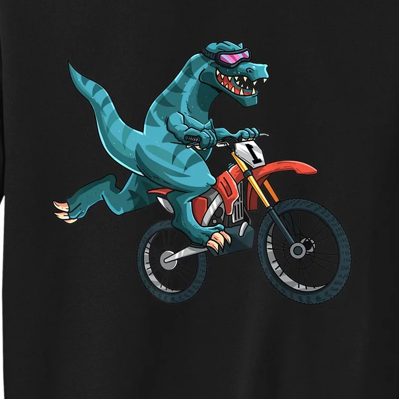 Funny Dino On Dirt Bike TRex Lover Rider Motorcycle Riding Tall Sweatshirt