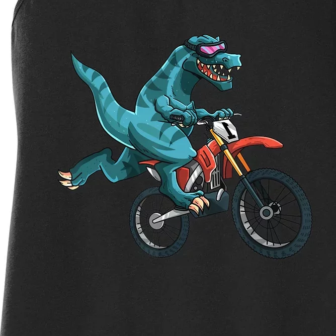 Funny Dino On Dirt Bike TRex Lover Rider Motorcycle Riding Women's Racerback Tank