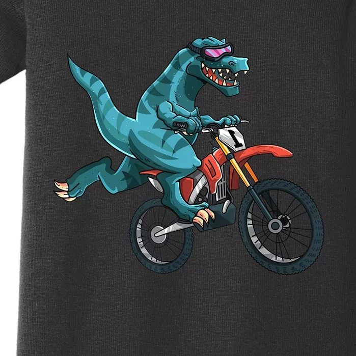 Funny Dino On Dirt Bike TRex Lover Rider Motorcycle Riding Baby Bodysuit