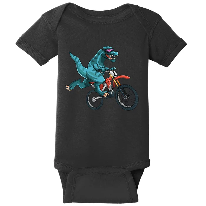 Funny Dino On Dirt Bike TRex Lover Rider Motorcycle Riding Baby Bodysuit