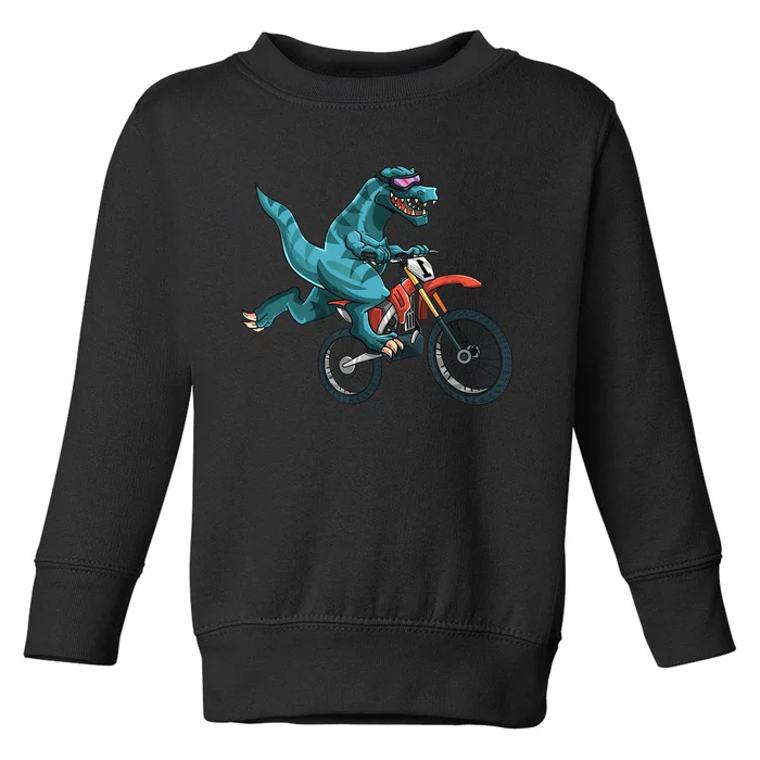 Funny Dino On Dirt Bike TRex Lover Rider Motorcycle Riding Toddler Sweatshirt