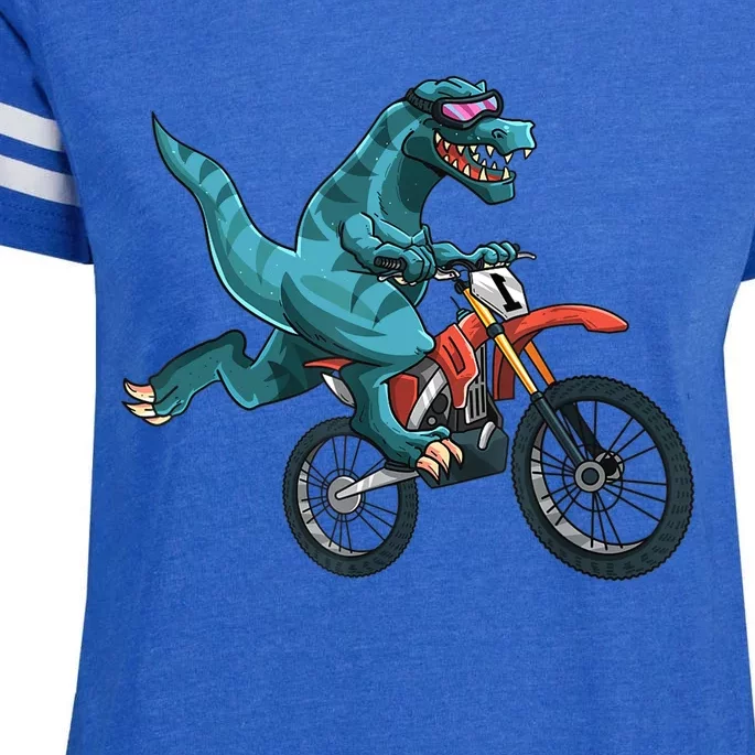 Funny Dino On Dirt Bike TRex Lover Rider Motorcycle Riding Enza Ladies Jersey Football T-Shirt